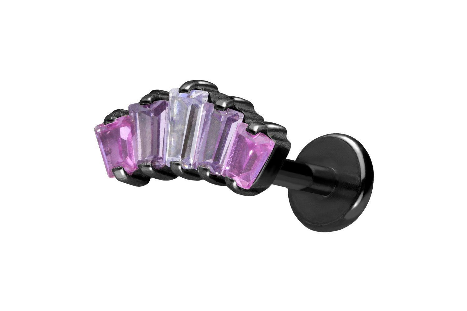 Titan Labret Piercing mit Push Fit 5 EINGEFASSTE KRISTALLRECHTECKE